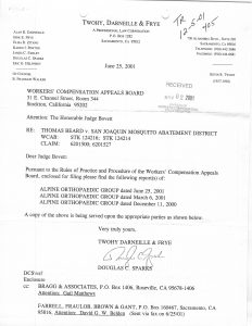 06-25-01 Tom Beard - letter to WCAB from Defense Counsel_Page_1