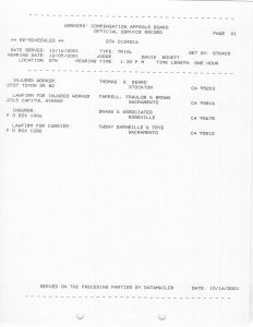 10-16-01 Tom Beard WCAB Rescheduled Trial