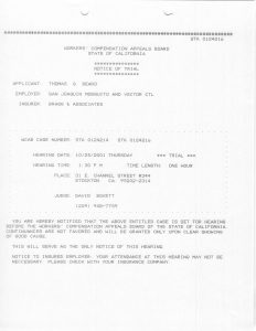 10-25-01 Tom Beard WCAB Notice of Trial