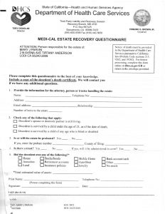 01-27-15 Tiffany for MaryJean Department of Health Care Services Medical Recovery Questionnaire