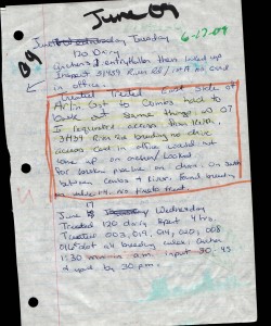 06-17-09_Zone Retaliation hand written Journal