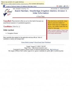 11-04-08 Board Member; Woodbridge Irrigation District; Division 5 Election Information November 4, 2008 Elect_