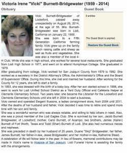 08_26_14 Vicki Bridgewater Obituary