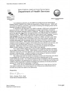 10-01-06 Department of Health Services Re West Nile Funding